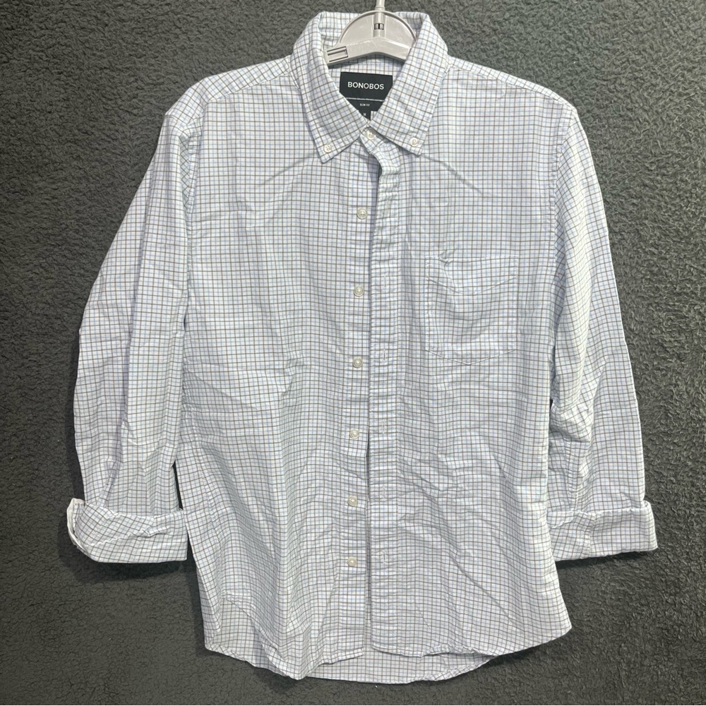 Bonobos Men's‎ Button Up Light Blue Plaid Shirt Size M Slim Fit